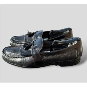 Vtg Florsheim Mens Kiltie Loafer Dress Shoes Black Leather Wingtip 10.5EEE